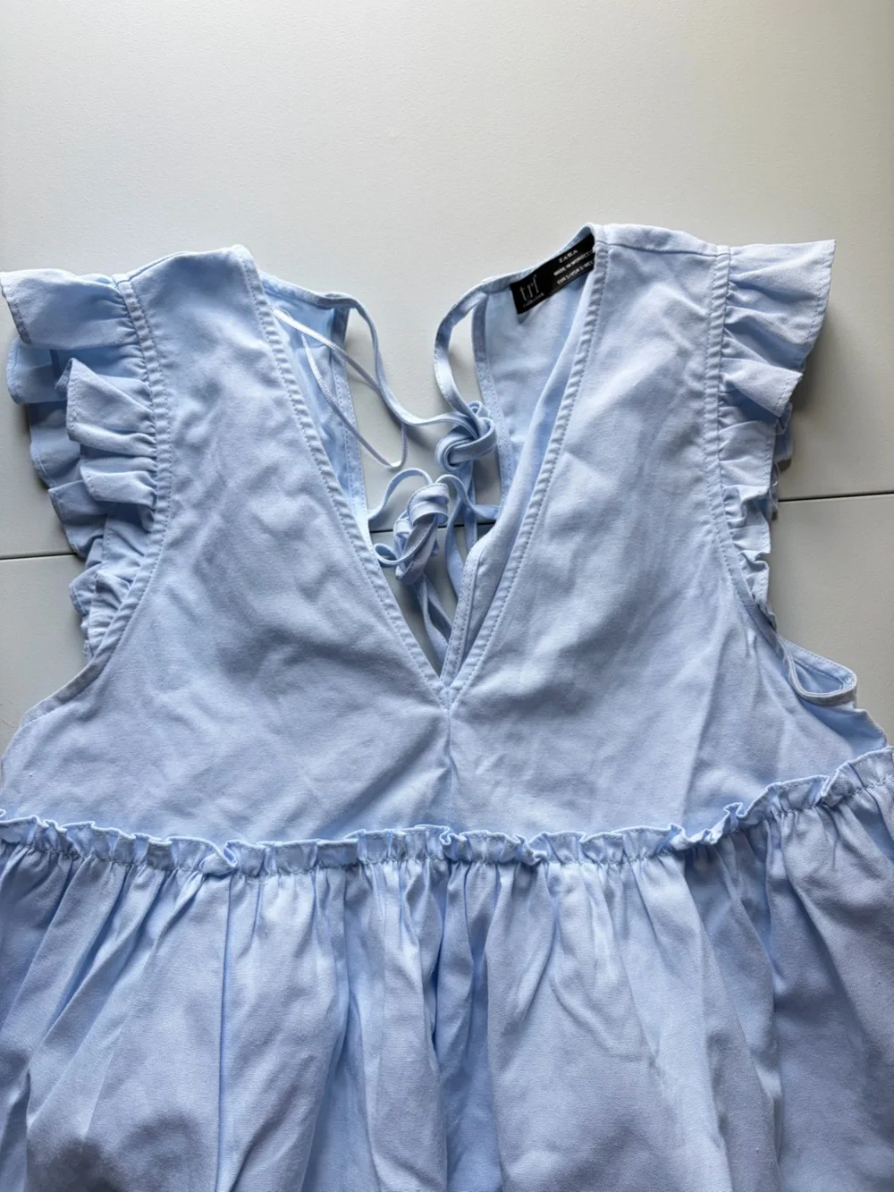Zara Light Blue Ruffle Sleeve Flowy Peplum Top Sz Small Cotton Blend